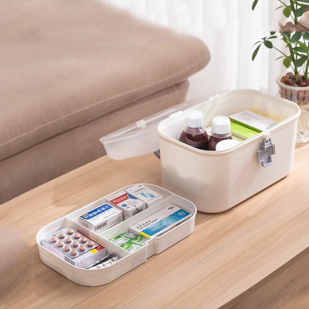 Medicine Organizer Box First Aid Health Emergency Storage Box Large Capacity Medicine Storage Bins with Lid (L)