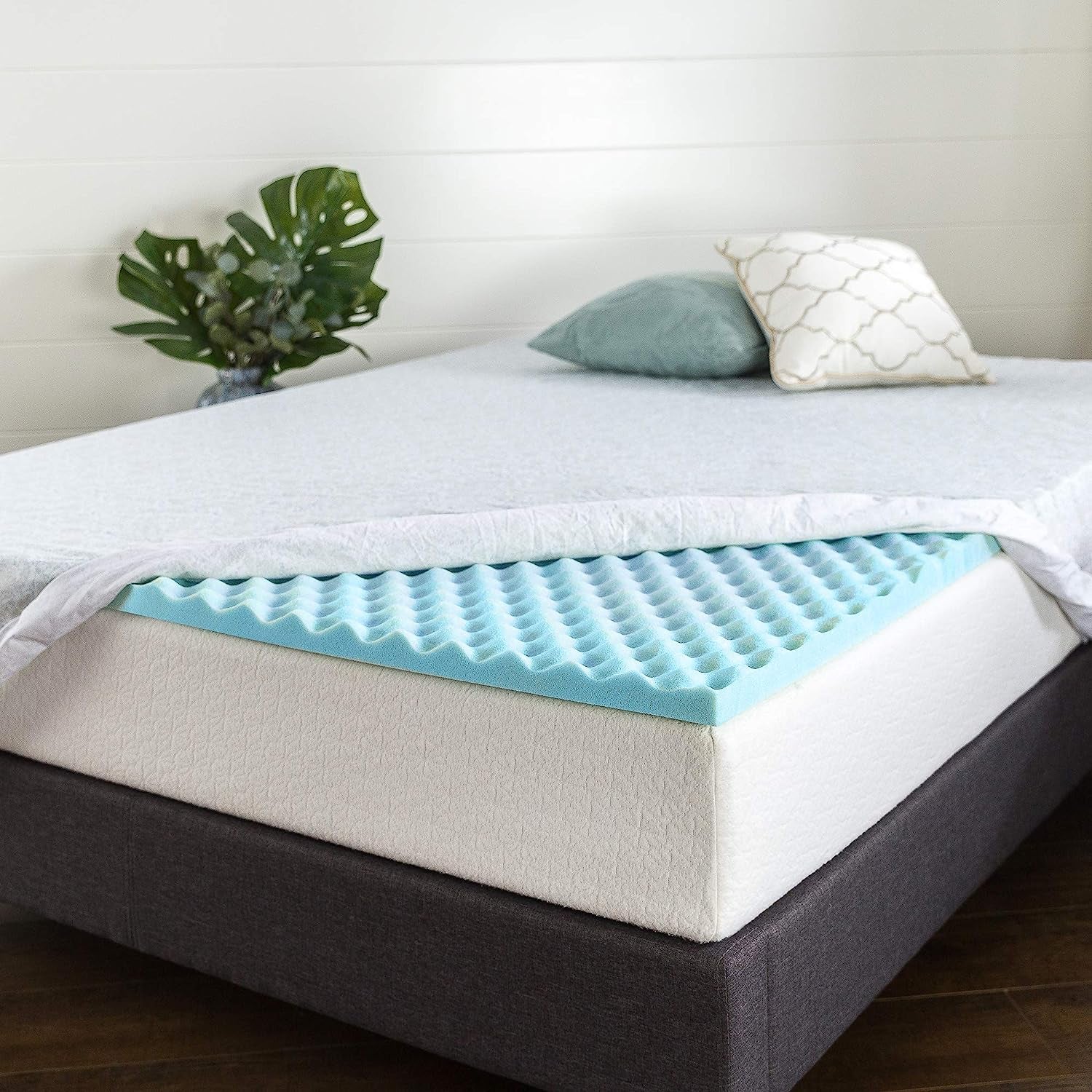 Swirl Cool Gel Convoluted Memory Foam Air Flow Mattress Topper Protector 4Cm - Queen Size