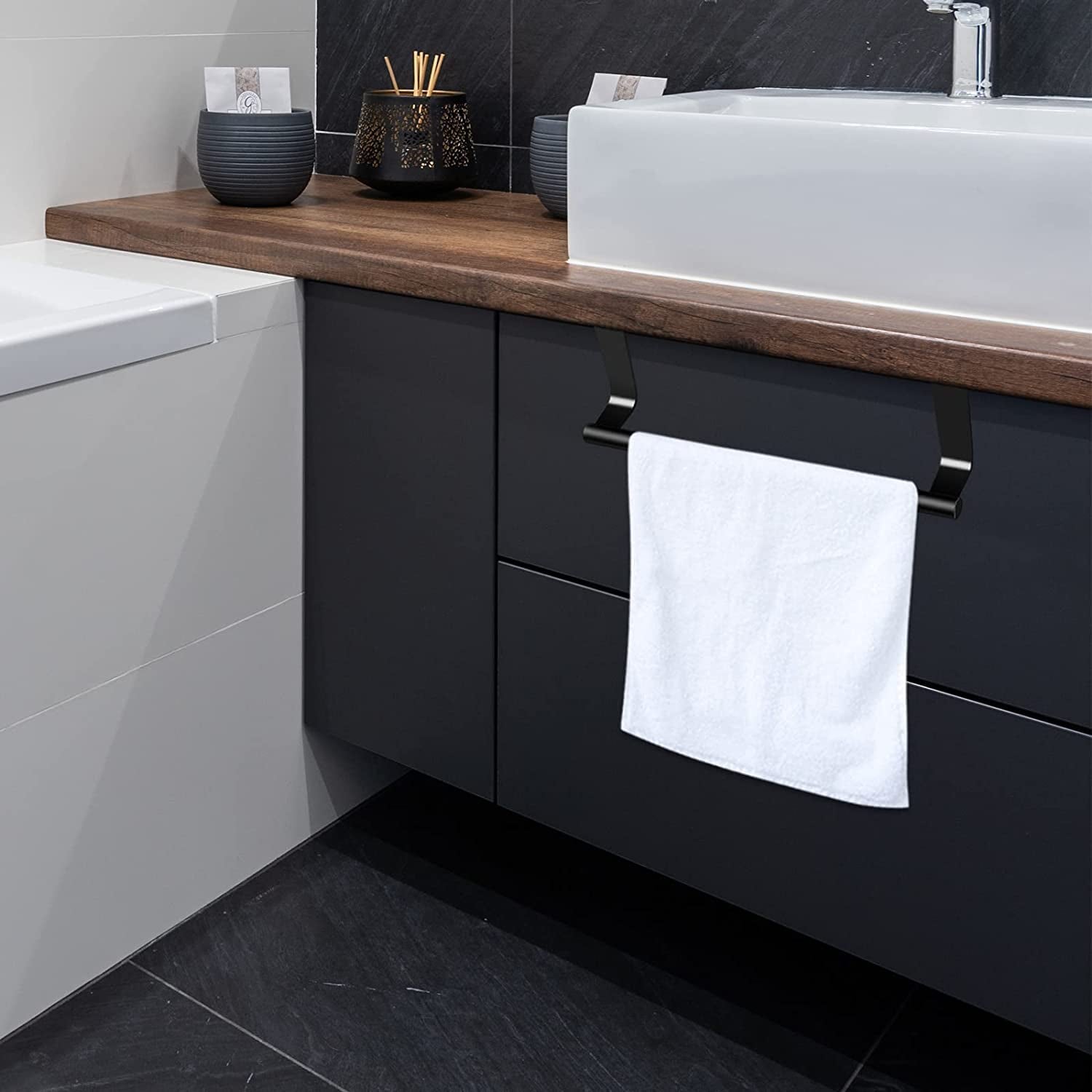 Stainless Steel over Door Towel Rack Bar Holders for Universal Fit on over Cabinet Cupboard Doors 2 Pack Black