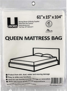 Queen Mattress Clear Plastic Poly Covers, 61 X 15 X 104 Inch, Heavy Duty 2 Mil, 1 Pack