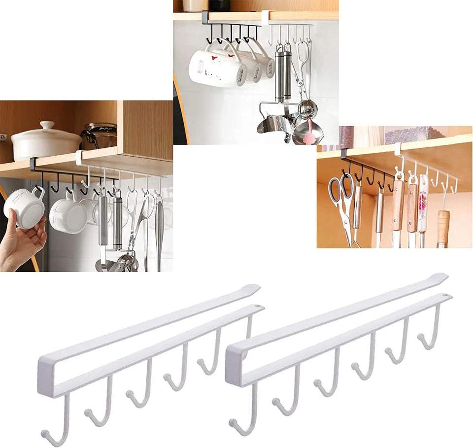 Aeixlum-2Pcs Mug Holder,Coffee Cup Holder for Kitchen,Kitchen Utensil Storage Hook,Fit for 1 Inch Thickness Shelf or Less. (White)