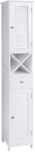 Load image into Gallery viewer, BBC69WT Bathroom Cabinet Tall Cabinet with 2 Slat Doors Storage Cabinet with Drawer Removable X-Shaped Shelf 32 X 30 X 170 Cm Scandinavian Style White
