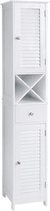 BBC69WT Bathroom Cabinet Tall Cabinet with 2 Slat Doors Storage Cabinet with Drawer Removable X-Shaped Shelf 32 X 30 X 170 Cm Scandinavian Style White