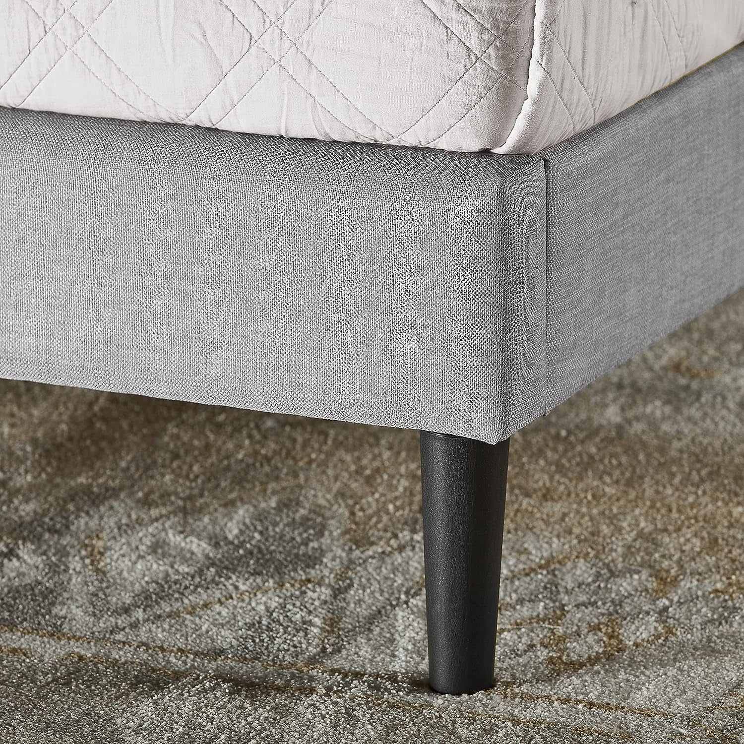 Queen Bed Frame Fabric Upholstered Platform Bed Base, Light Grey