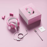 G951S Pink Stereo Gaming Headset with Mic for PS4, Xbox One, PC, Mobile Phone, 3.5MM Sound Detachable Cat Ear Headphones Lightweight Self-Adjusting over Ear Headphones for Women