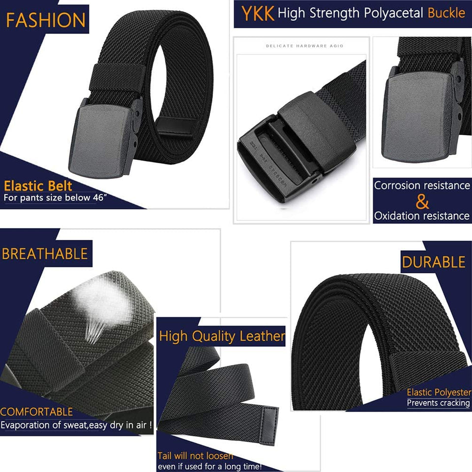 Belts for Men,Elastic Stretch Belt with YKK Plastic Buckle, Breathable Canvas Waist Belt for Work Outdoor Cycling Hiking, Adjustable for Pants Size below 46Inches[53"Long1.5"Wide]