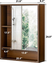 Load image into Gallery viewer, Bathroom Wall Mirror Cabinet, Medicine Cabinet with Single Door and Adjustable Shelf, over the Toilet Space Saver Storage Walnut 6.3&#39;&#39;D X 21.6&#39;&#39;W X 24.0&#39;&#39;H
