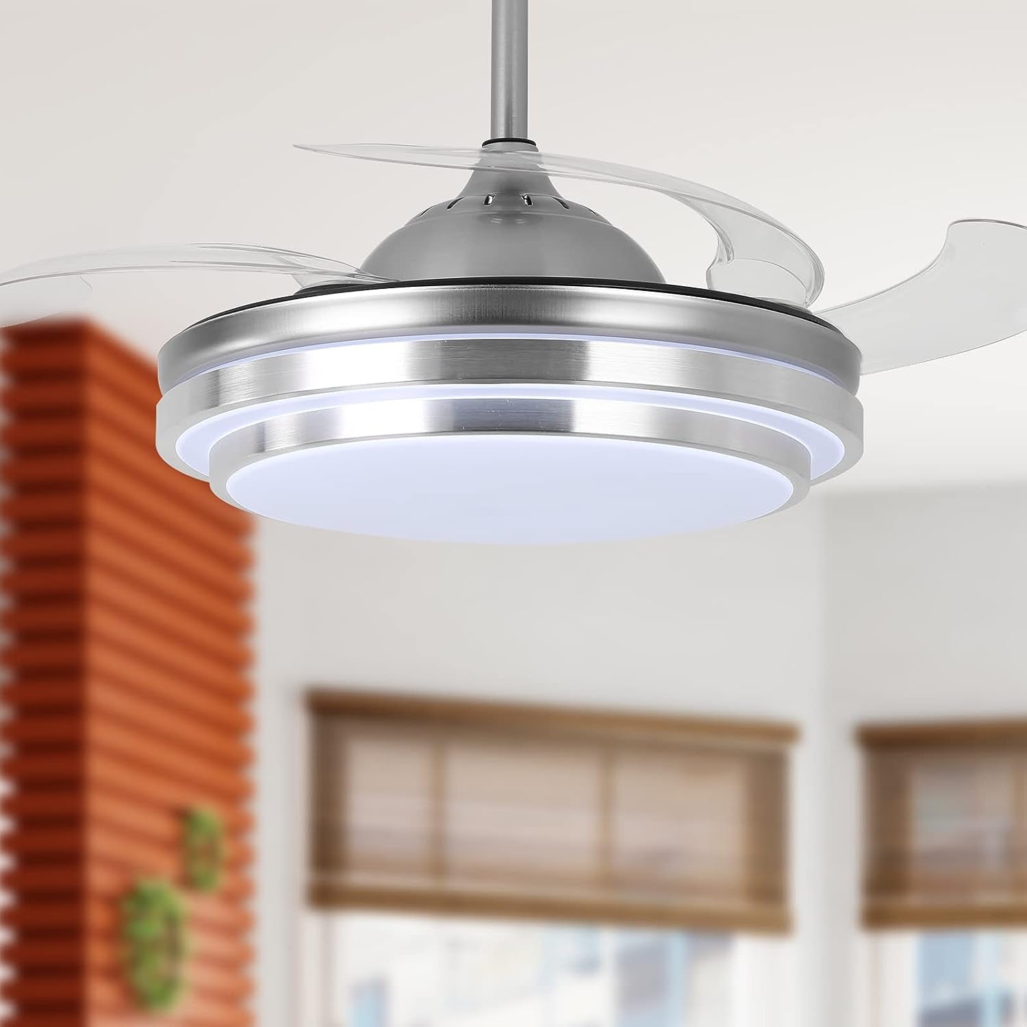 42" Retractable Ceiling Fan with Lights and Remote Control Modern Ceiling Fan with Retractable Blades, Silent Motor, 3 Light Color Changes, Brushed Nickel for Bedroom Living Room Dining…