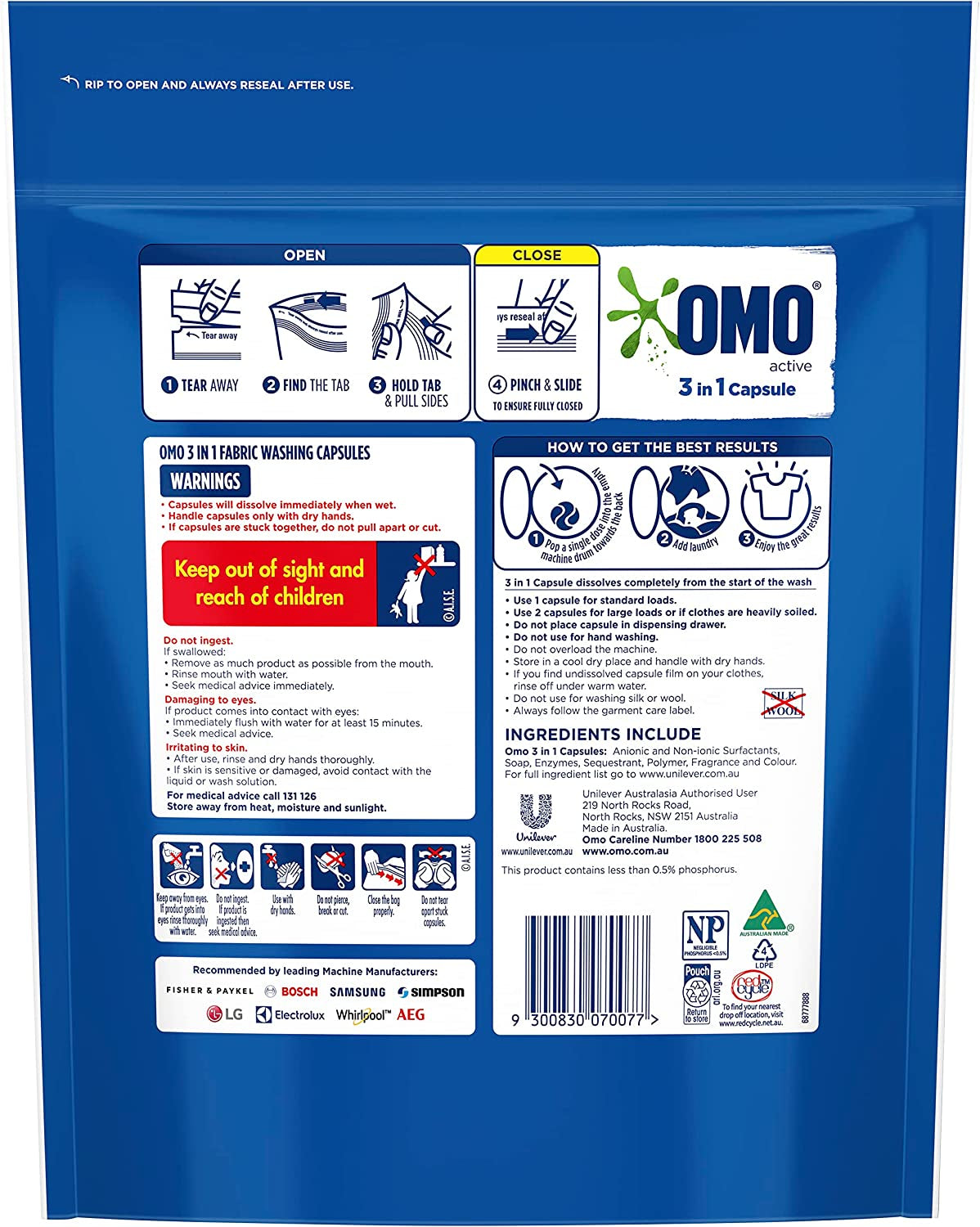 Active Clean 3 in 1 Laundry Detergent Liquid Capsules 60 Washes, 1.26Kg