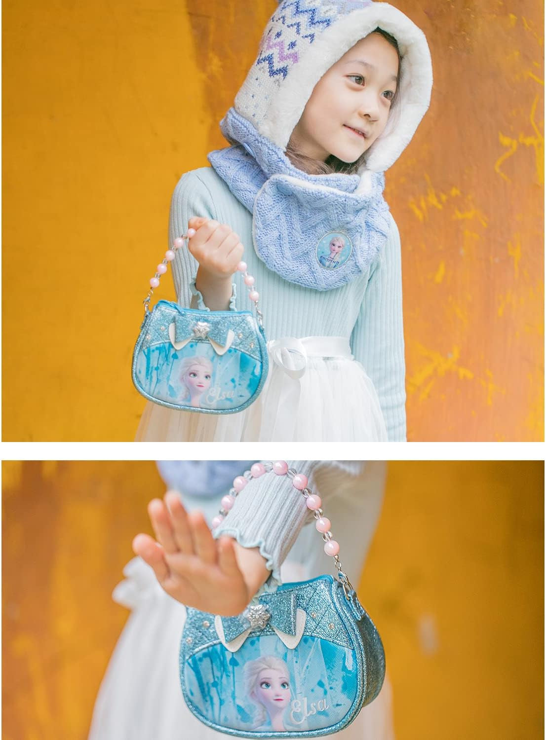 Frozen II Elsa Small Cute Arendelle Handbag - Travel Anime Purse Tote Bag for Little Girls with Multi-Storage and Detachable Shoulder Strap, Sky Blue, Small