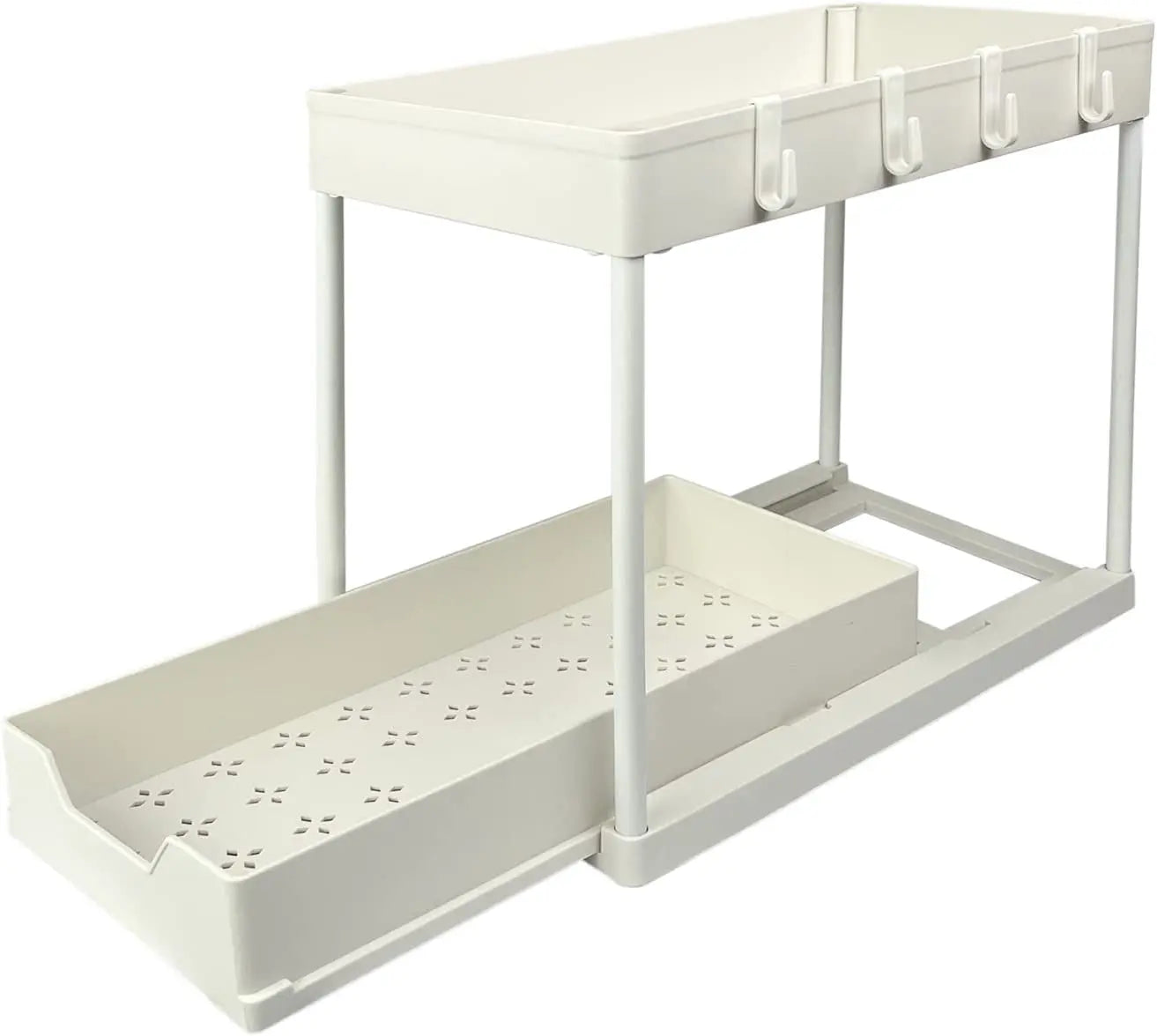 2 Pack 2 Tire Storage Shelf Organiser Spice Rack Sliding Drawer Basket under Sink Kitchen Bathroom Home White