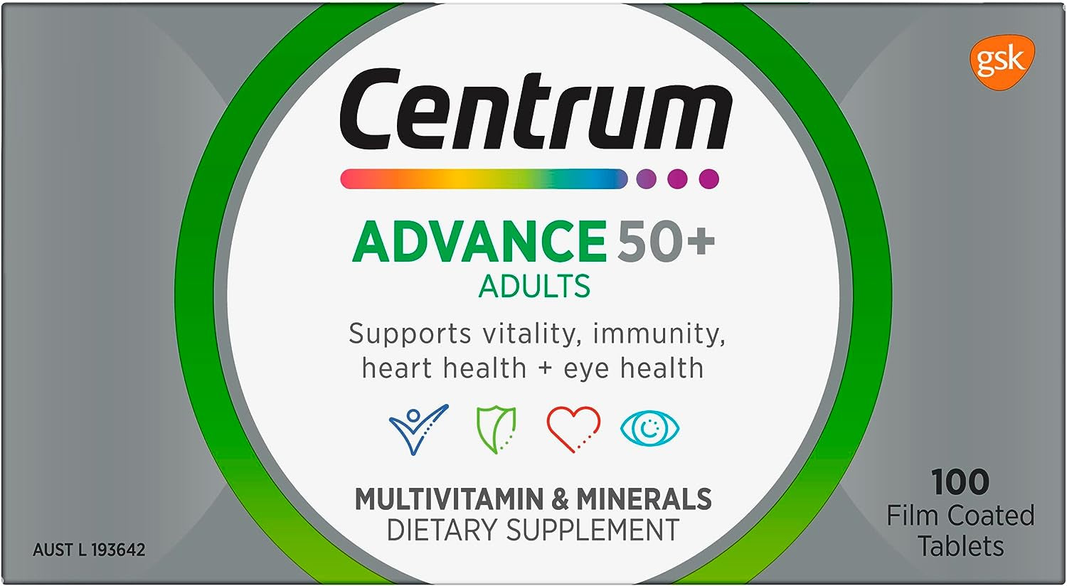 Advance 50+, Multivitamin with Vitamins & Minerals to Support Vitality, Immunity, Heart Health & Eye Health, 100 Tablets