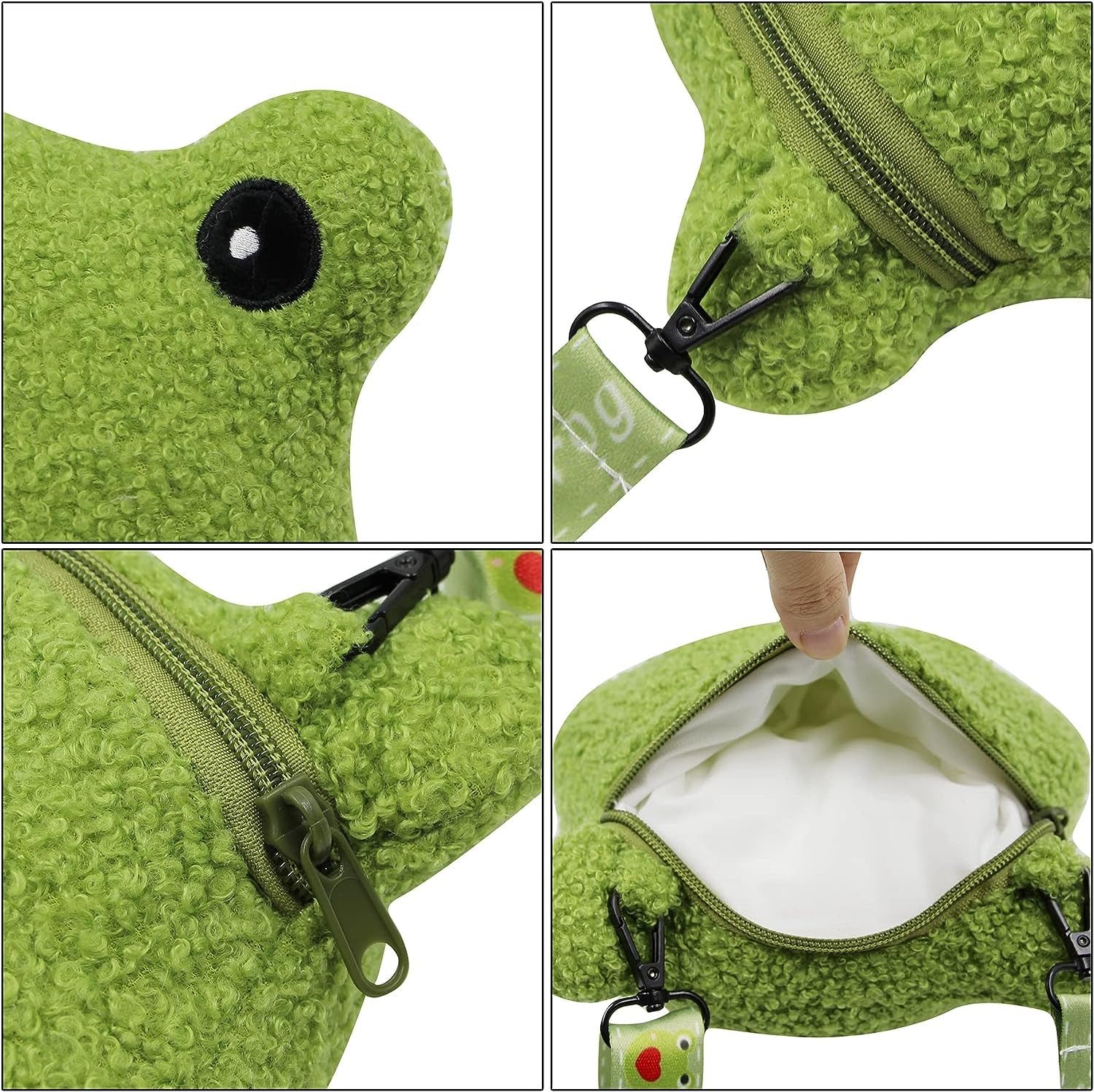 Cute Frog Crossbody Shoulder Bag Coin Purse Plush Mini Cartoon Satchel Handbags for Kids Girls Boys Women, C Green, One Size, Unique,Crossbody