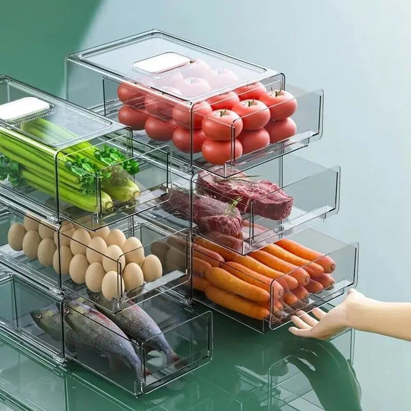 Fridge Containers Food Storage Drawer Organiser Stackable Kitchen Pantry Cabinet (M)