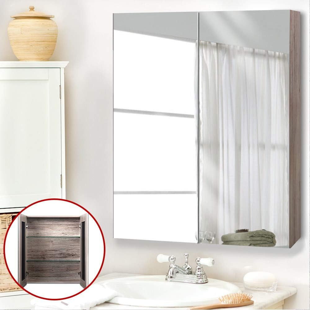 Bathroom Mirror Cabinet Vanity Medicine Shave Wooden Natural 600Mm X720Mm