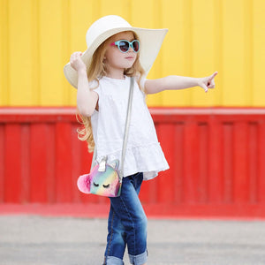 Cute Unicorn Crossbody Bag Mini Purse Colorful Pompom Shoulder Handbag Plush Ball for Children Girl Gift