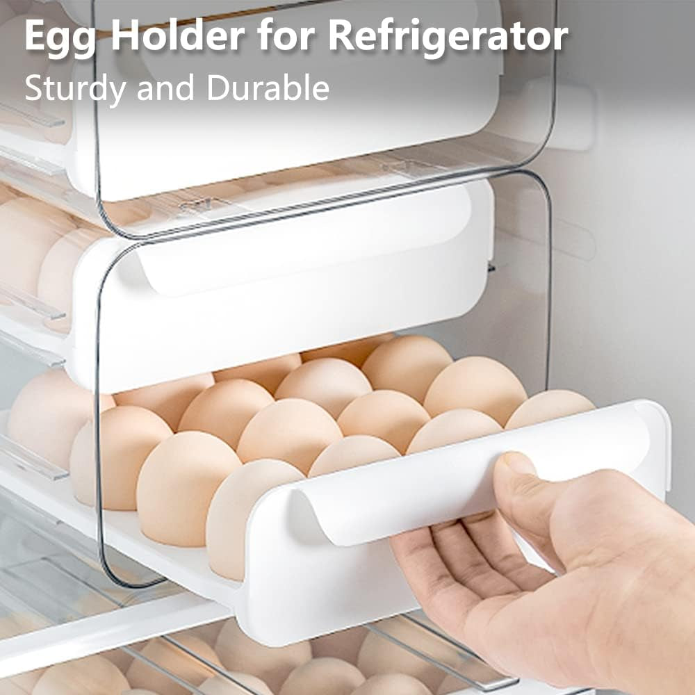 Egg Holder for Refrigerator, Double-Layer 32 Grid Egg Holder, Fridge Egg Drawer Organiser, Refrigerator Storage Egg Tray, Stackable Egg Container Drawer, Clear Plastic Egg Organizer