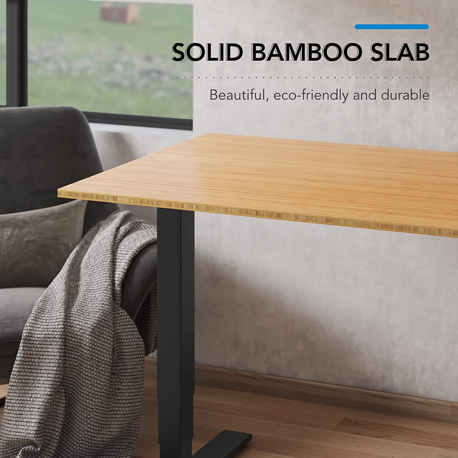 EN1 Electric Stand up Desk 140Cm X 70Cm (55" X 28") Bamboo Whole-Piece Desktop Ergonomic Memory Controller Height Adjustable Standing Desk (Black Frame+Bamboo Top)
