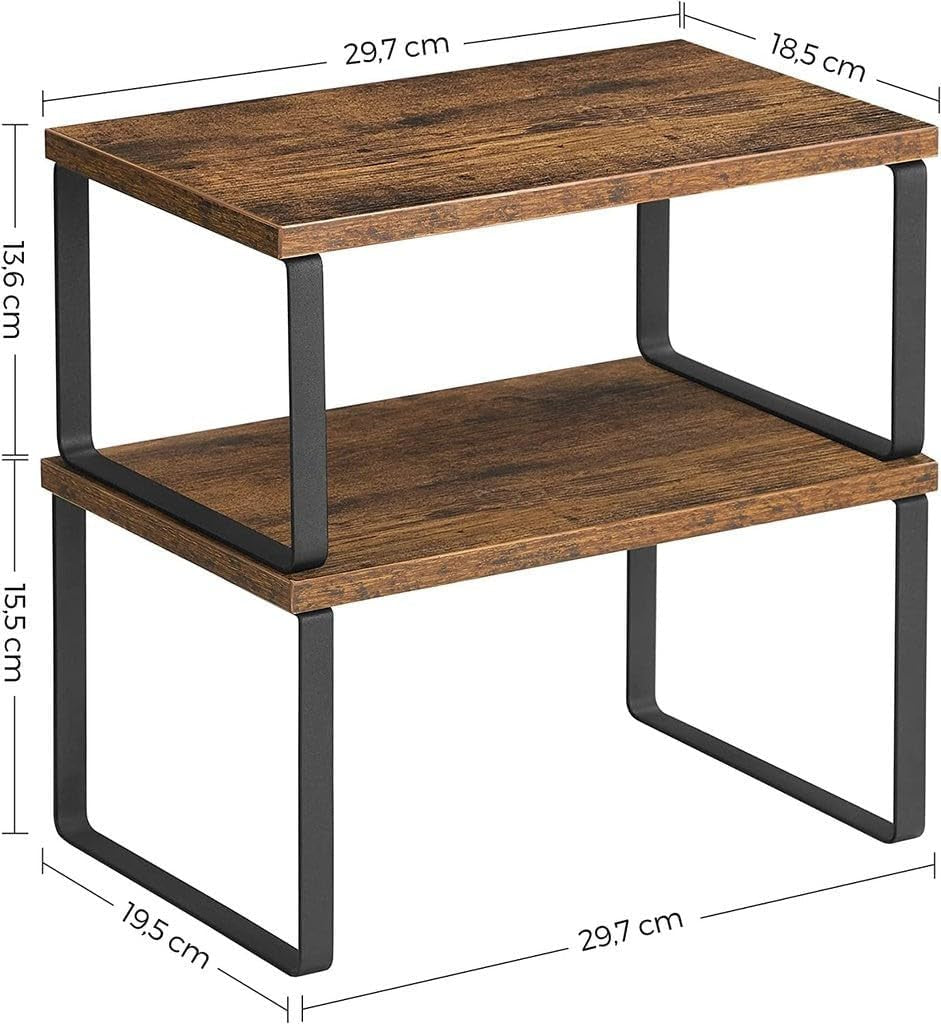 Metal Kitchen Counter Shelves 2-Pieces Set, Rustic Brown