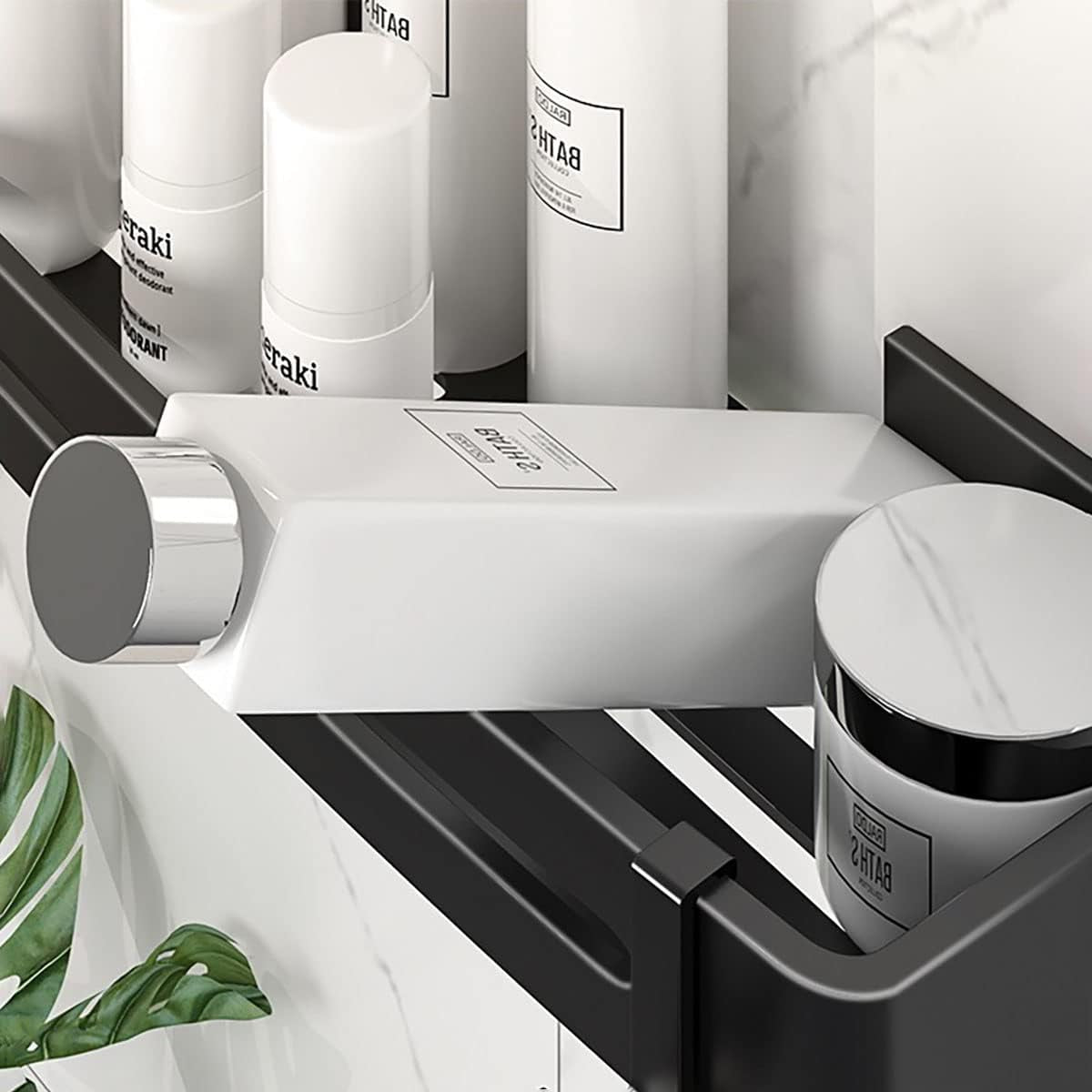 【3 Pack】Shower Caddy Shelf, Shower Interior Organisation and Storage Decoration, Shower Storage Self-Adhesive Shower Shelf, 6 Hooks, No Drilling, Space Aluminium Black