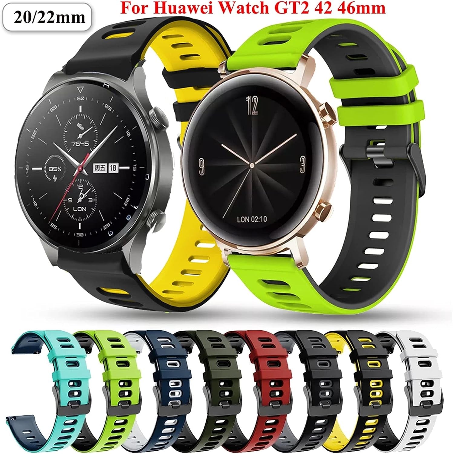 20Mm 22Mm Soft Silicone Sport Straps for Huawei GT2 Pro Bracelet GT 2 42 46Mm Smartwatch Watchband Band (Color : Color E, Size : for Huawei GT2 42Mm)