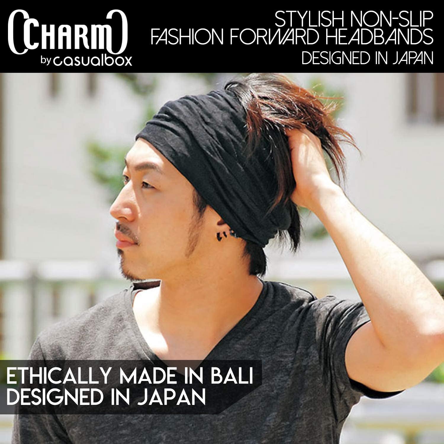 Mens Bandana Head Wrap - Womens Elastic Headband Japanese Long Hair Dreads Black