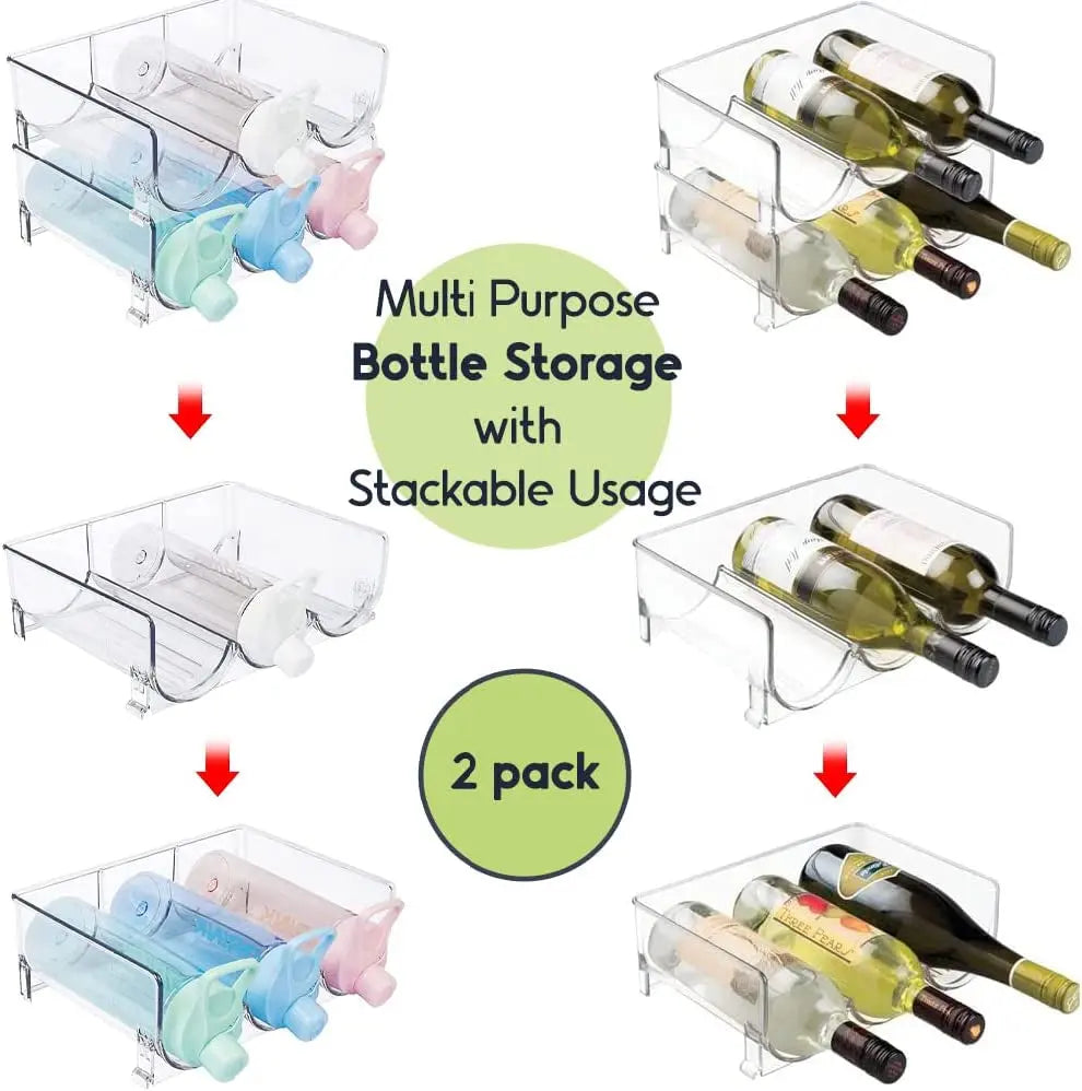 Gugo 2 Pack Stackable Water Bottle and Wine Organizer, Water Bottle Wine Bottle Holder Stand Dispenser, Drink Water Bottle and Wine Fridge Freezer Rack Container Storage Organiser Bin, Home Storage & Pantry Storage Organisation