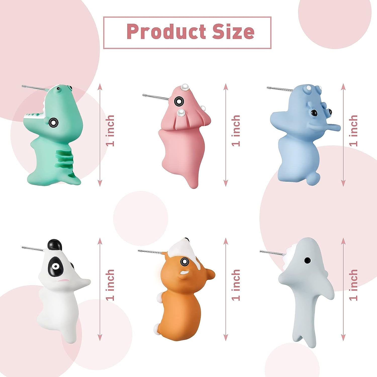 6 Pairs Cute Animal Bite Earring Handmade Alloy Clay Stud Earrings 3D Cartoon Dinosaur Shark Animal Stud Earring for Kids Girls Women Christmas New Year, Clay, Steel, Clay, Steel