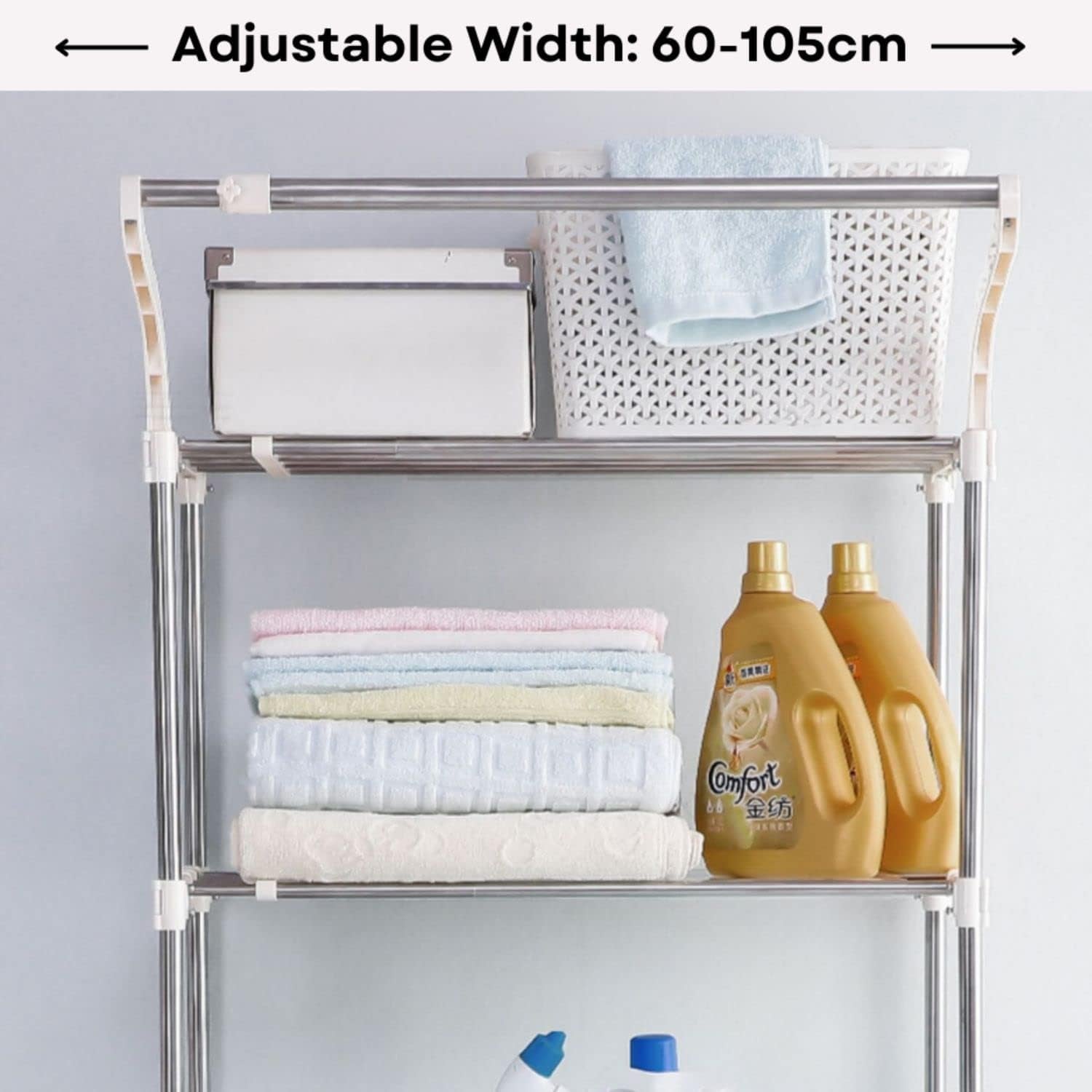 over Toilet Storage Shelf 2-Tiers Stainless Steel ABS Bathroom Organizer, Adjustable Height, Sturdy Construction, Durability, Two Transparent Tray