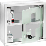 Medicine Cabinet with Lock, Wall Mounted Bathroom Storage, Hanging Medical Cabinet, First Aid Wall Cabinet with Safety Glass Door, Modern, Small, 9.8 X 9.8 X 4.7 In, Silver Shiny