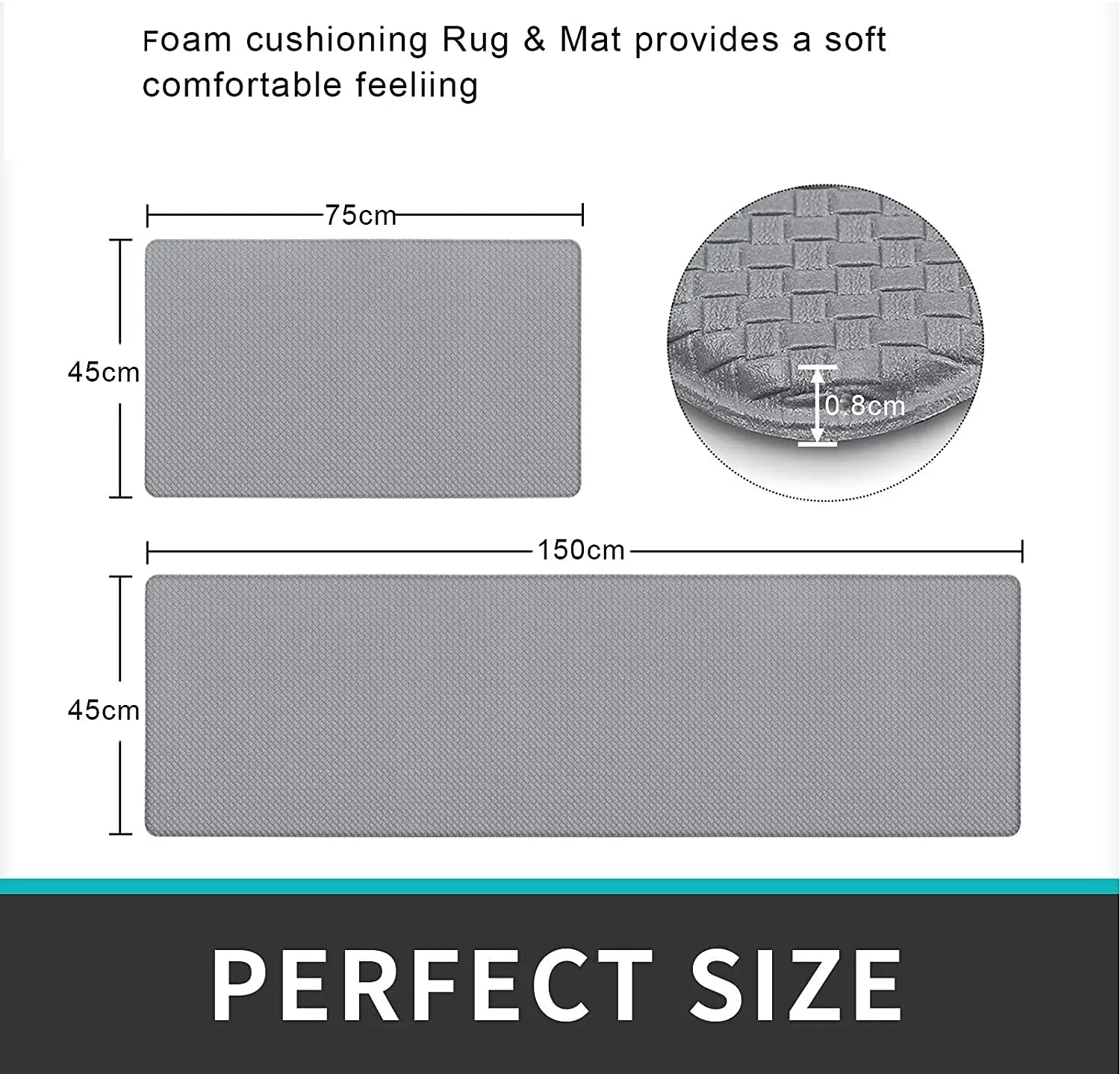 Kitchen Rugs and Mats, anti Fatigue Waterproof for Kitchen, Office & Garage，Non Skid Standing Kitchen Rug 2 Piece —（44X75Cm+44X150Cm）