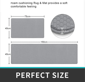 Kitchen Rugs and Mats, anti Fatigue Waterproof for Kitchen, Office & Garage，Non Skid Standing Kitchen Rug 2 Piece —（44X75Cm+44X150Cm）