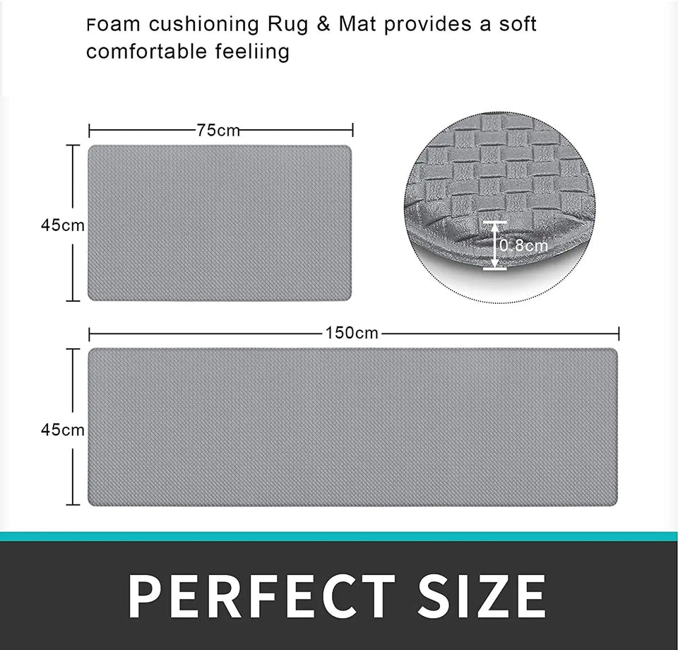 Kitchen Rugs and Mats, anti Fatigue Waterproof for Kitchen, Office & Garage，Non Skid Standing Kitchen Rug 2 Piece —（44X75Cm+44X150Cm）