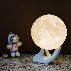 Moon Lamp - Home Décor, Mood Lighting with Brightness Control, LED Night Light, Bedroom, Sleep Training Meditation,Birthday Gifts for Kids Women, Ceramic Hand Base, 3.5", White & Yellow