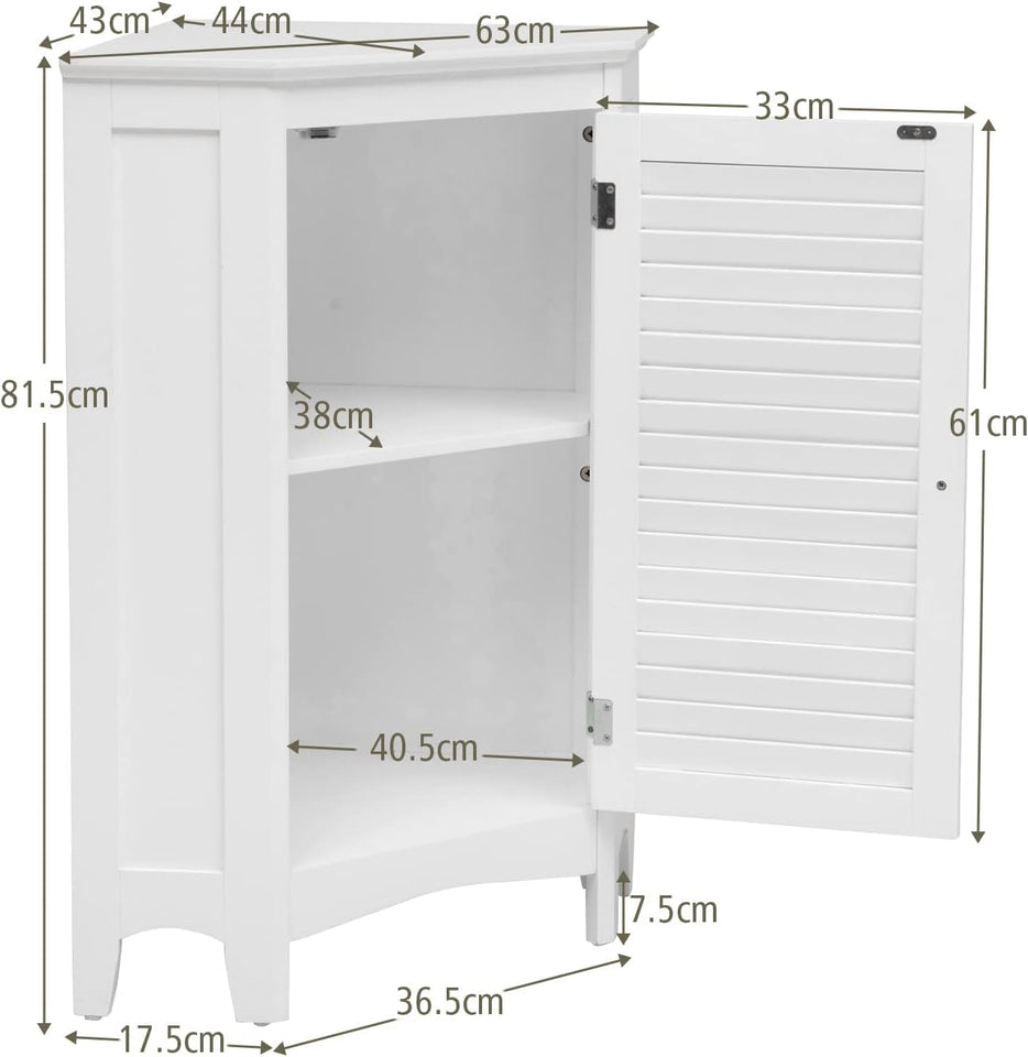Corner Shutter Door Cabinet, Modern Bathroom Storage Oragnizer with Single Doors & 2 Shelves, Free-Standing Corner Storage Cabinet for Bathroom, Kitchen, Living Room, Bedroom, White