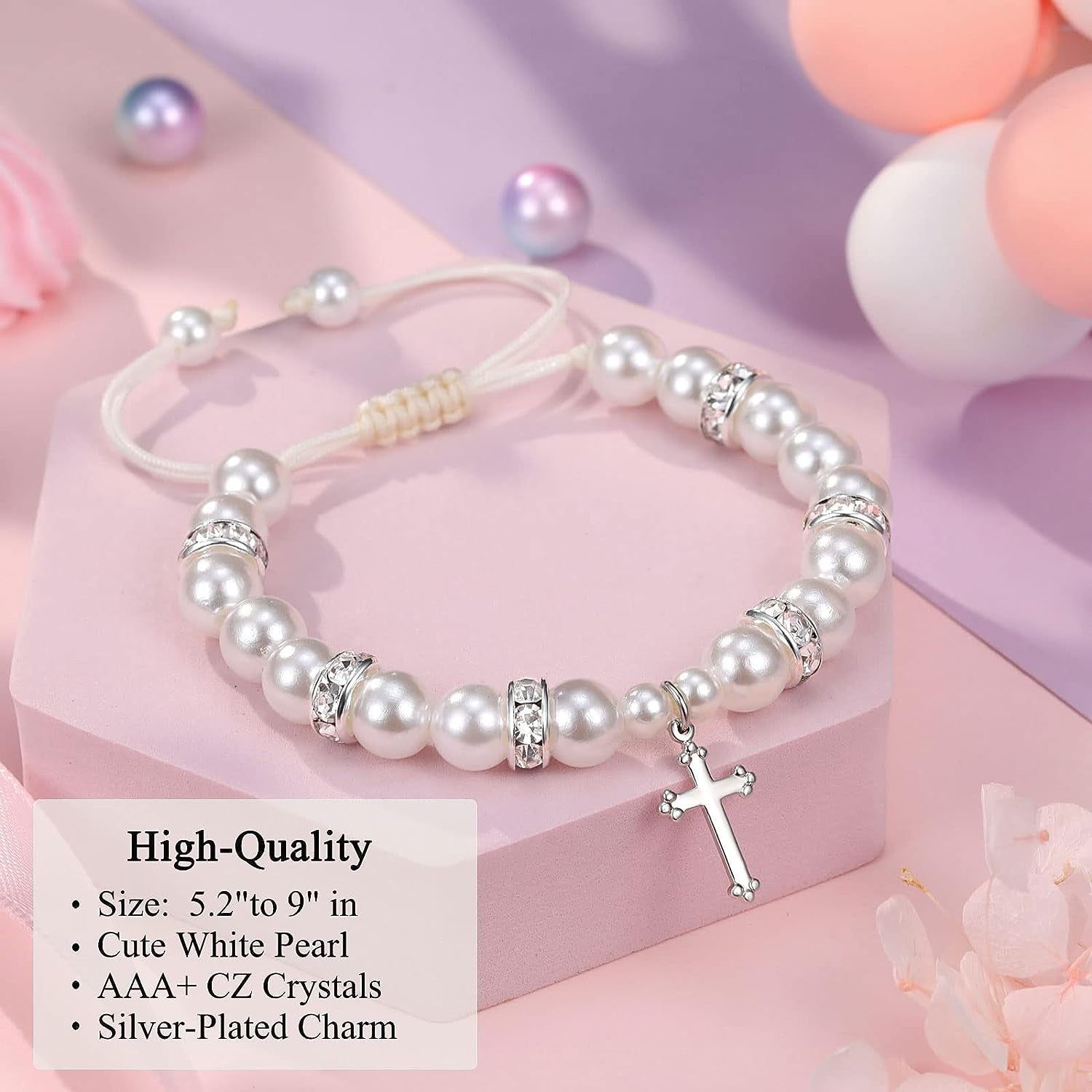 Baptism Gifts for Girl, First Communion Gifts Bracelets for Girls, Cross Bracelet