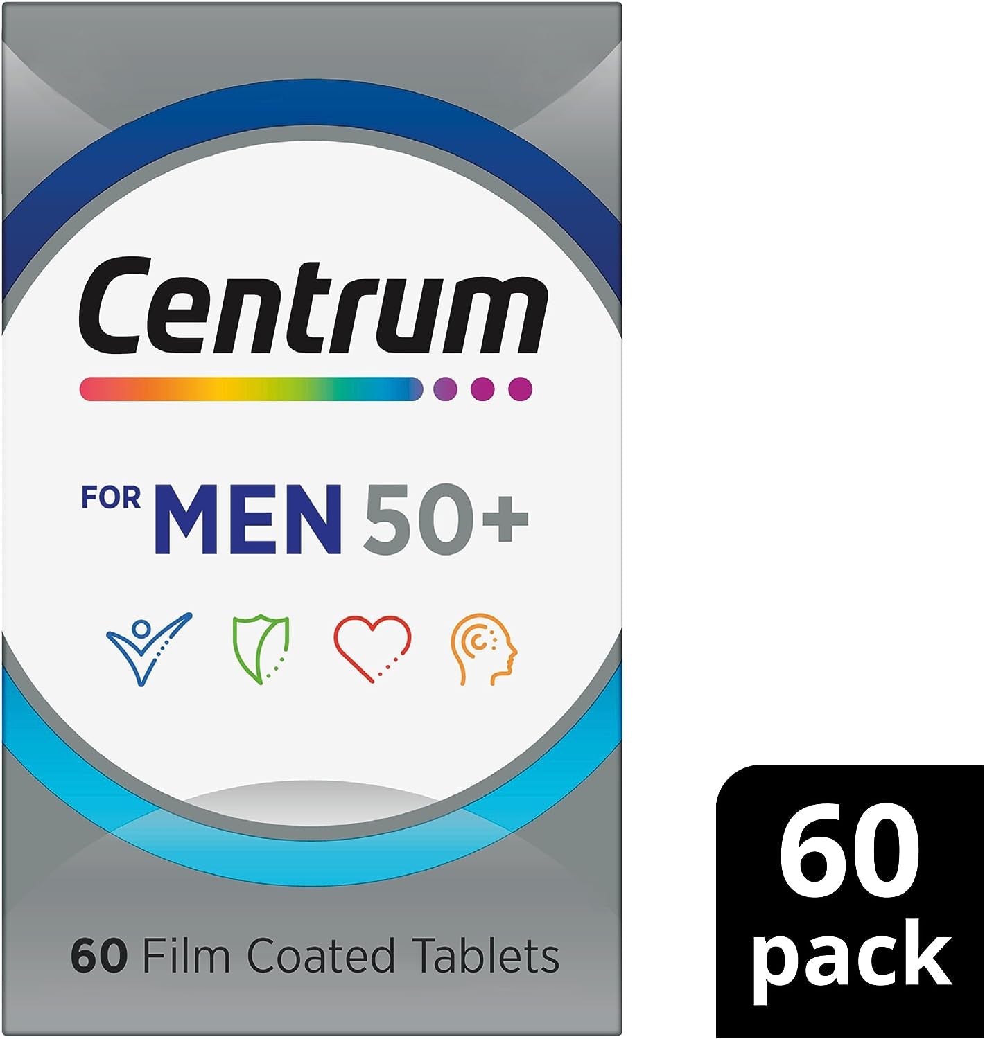 for Men 50+, Multivitamin with Vitamins & Minerals to Support Vitality, Immunity, Heart Health & Mental Performance, 60 Tablets
