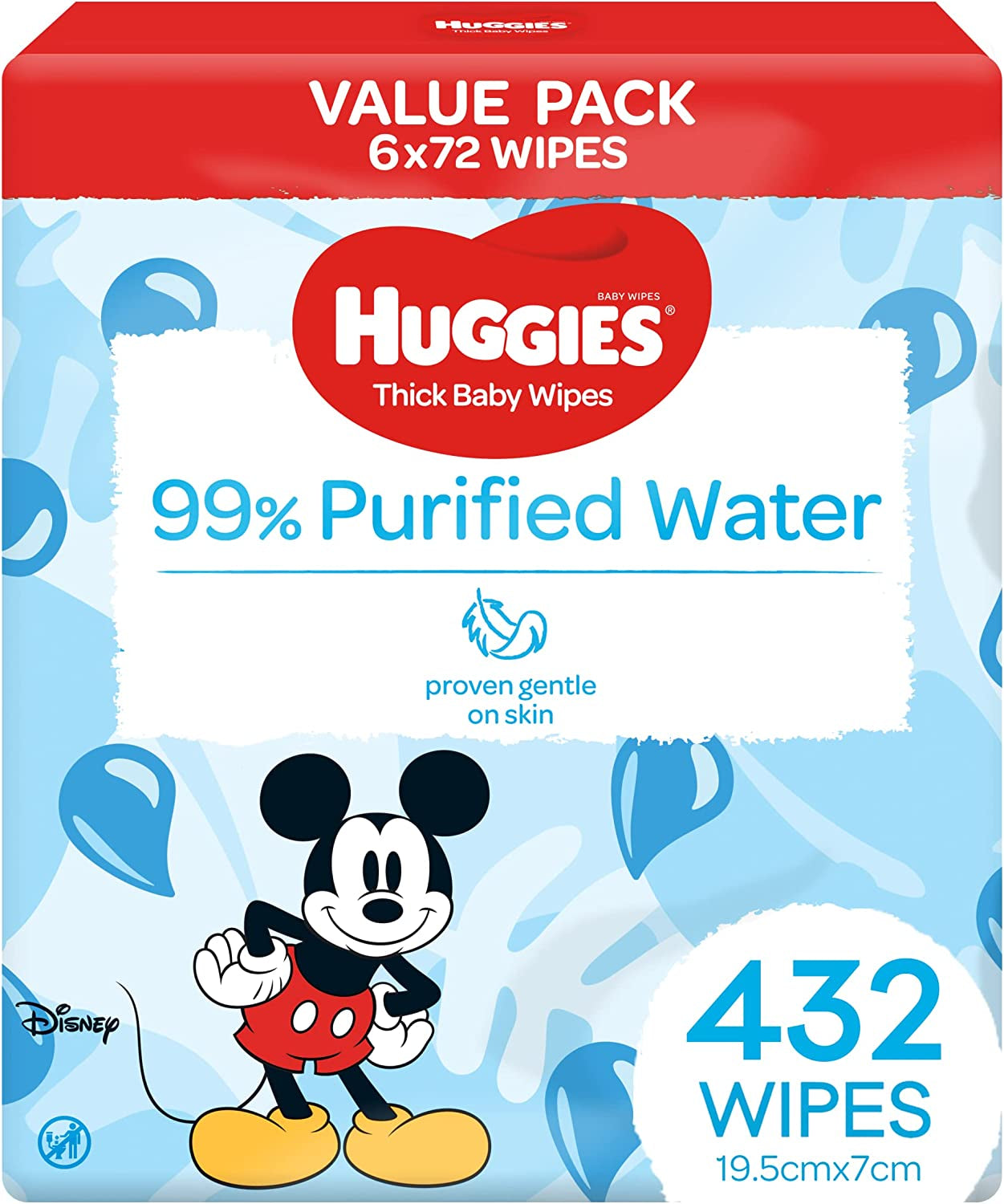 Thick Baby Wipes 99% Purified Water 432 Count (6 X 72 Pack) - Packaging May Vary
