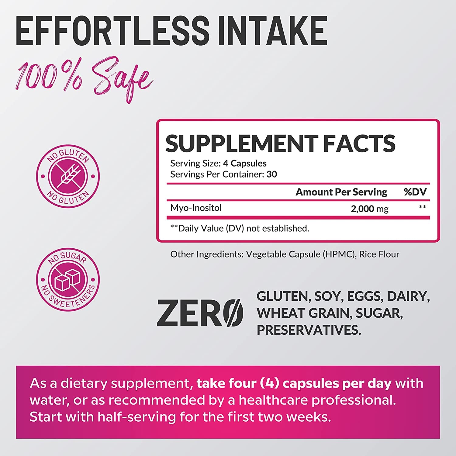 Hormone Balance for Women, Fertility Support Inositol Capsules, Potent Formula of 2000Mg Myo-Inositol, 120 Capsules