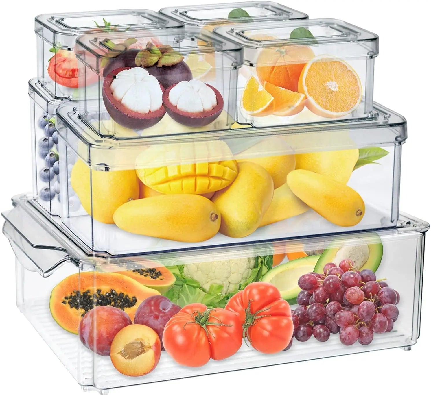 Fridge Organizer, Set of 7 Stackable Refrigerator Organizer Bins with Lid, Fridge Organizers and Storage Clear Containers, Bpa-Free Plastic Food Storage Bins for Food, Drinks, Fruits, Vegetable…