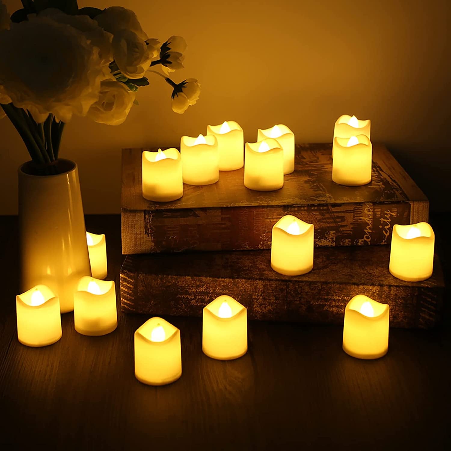 Battery Operated LED Tealights, Pack of 24, Flameless Tea Lights with Warm White Light, Electric Candles Realistic for Wedding, Table, Gift, Outdoor