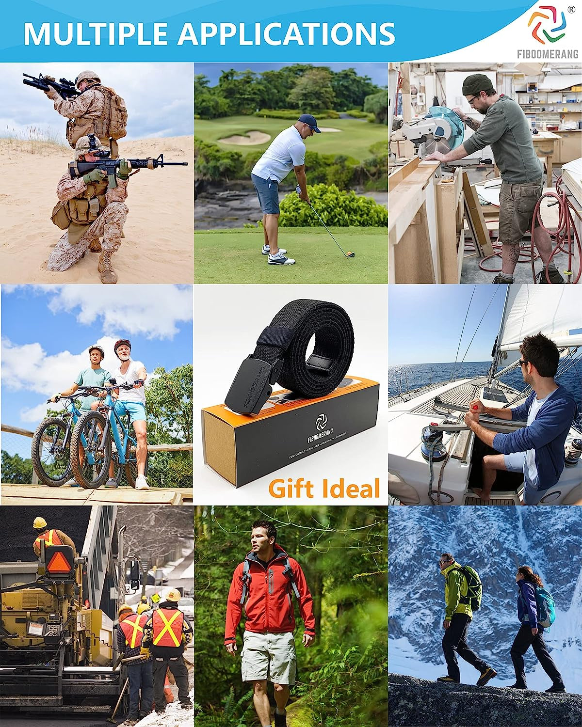 Mens Belt,  Tactical Belt for Mens Jeans, Heavy Duty Belt with Stretch Nylon Web and YKK Plastic Buckle, Width 1.5" Length 53"