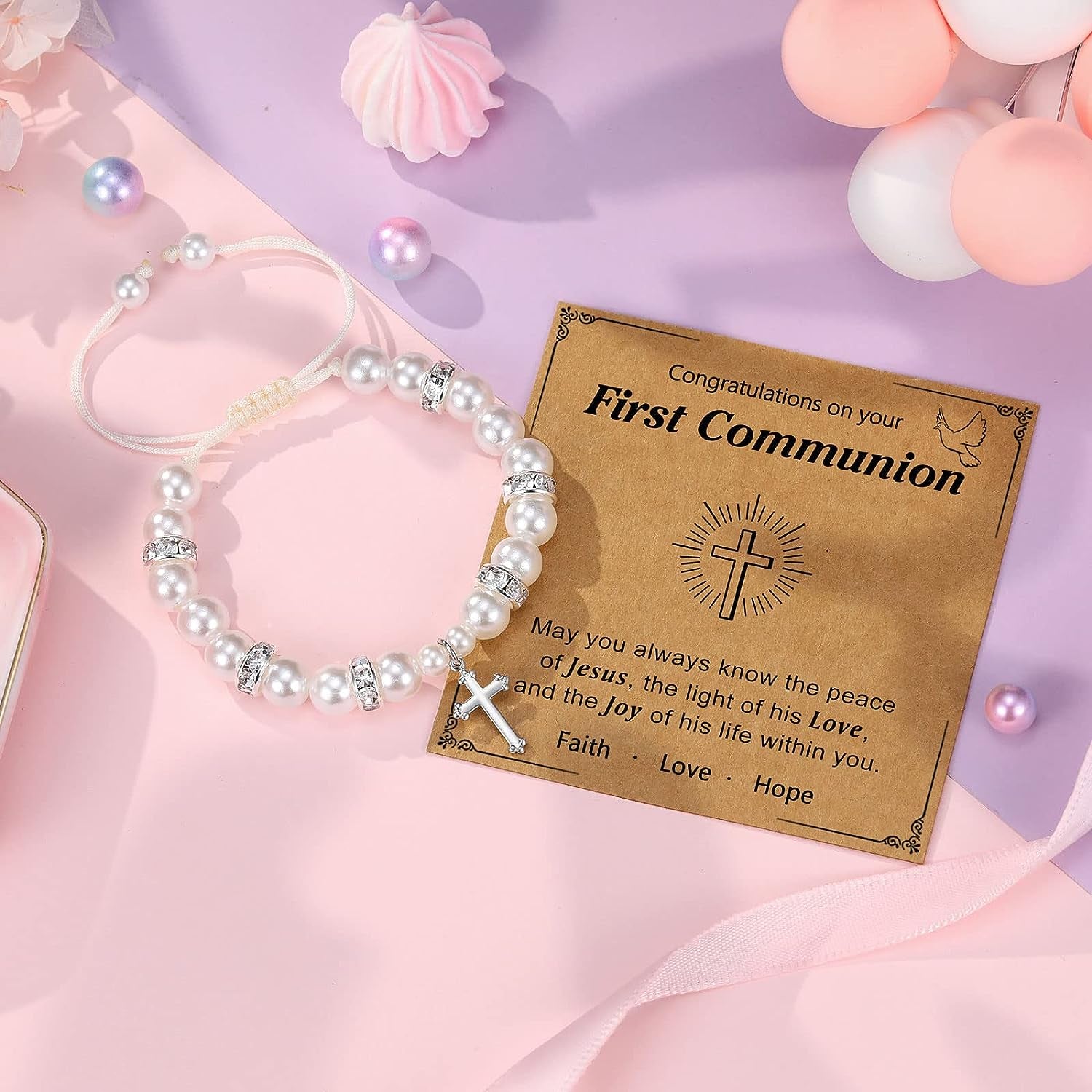 Baptism Gifts for Girl, First Communion Gifts Bracelets for Girls, Cross Bracelet