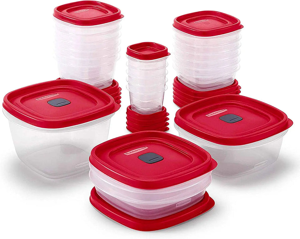 42-Piece Food Storage Containers with Lids, Salad Dressing and Condiment Containers, and Steam Vents, Microwave and Dishwasher Safe, Red (Pack of 21)