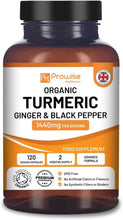 Load image into Gallery viewer, Turmeric Curcumin 1440Mg with Black Pepper &amp; Ginger I 120 Vegan Turmeric Capsules High Strength (2 Month Supply) I Made in the UK by Prowise Healthcare
