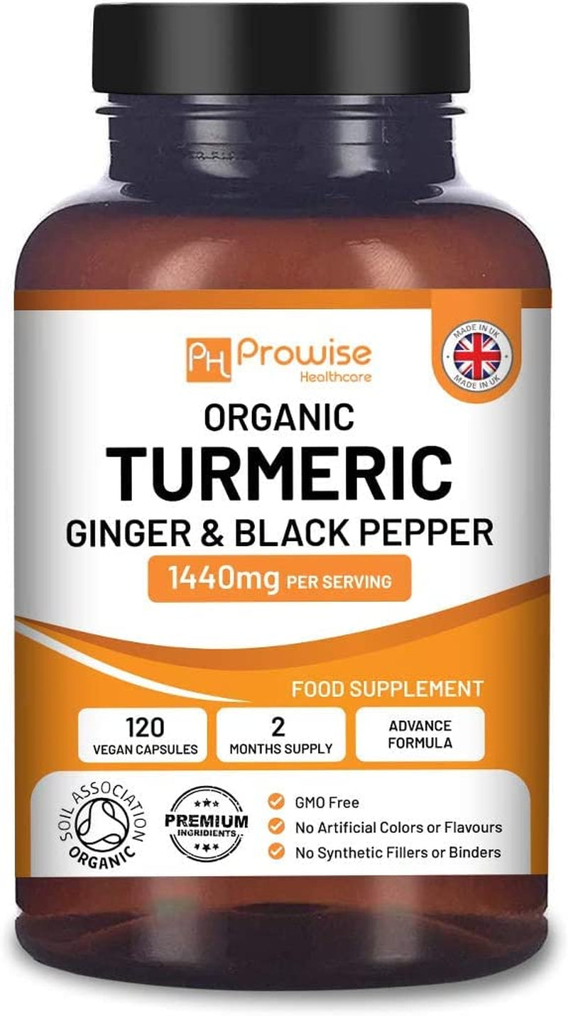 Turmeric Curcumin 1440Mg with Black Pepper & Ginger I 120 Vegan Turmeric Capsules High Strength (2 Month Supply) I Made in the UK by Prowise Healthcare