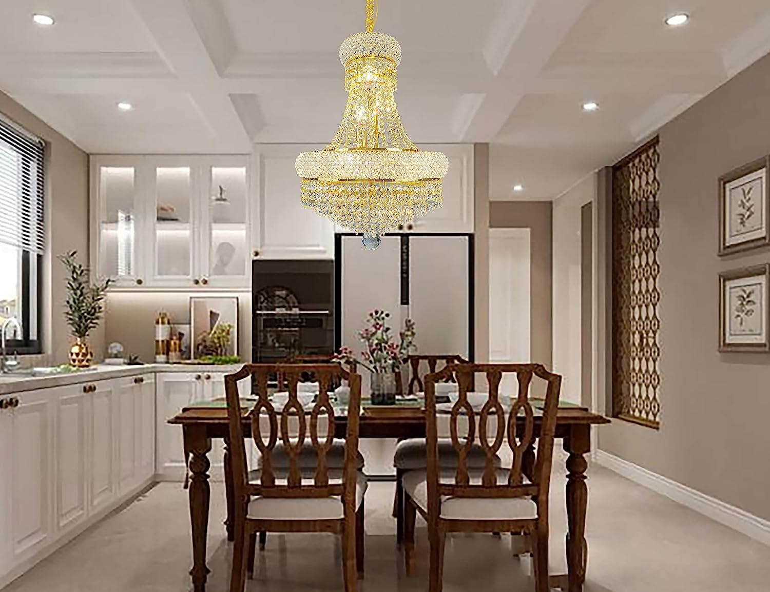 Crystal Chandeliers Chandeliers for Dining Room （15.7Inx21In） Gold Chandelier Can Be Used in Dining Room, Living Room, Bedroom, Entrance, Staircase, Kitchen Island