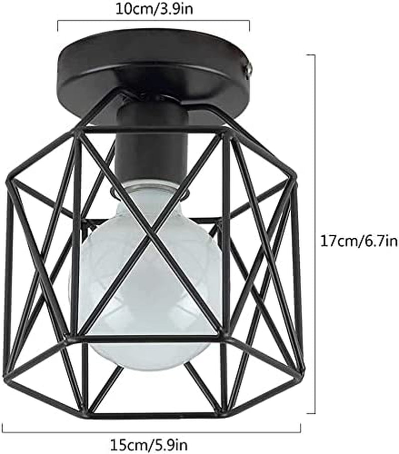 Vintage Hallway Ceiling Light E27 Edison Industrial Ceiling Light Max 40W Black Metal Semi Flush Mount Ceiling Light for Hallway Kitchen Hotel Restaurant Bar (Bulb No Included)