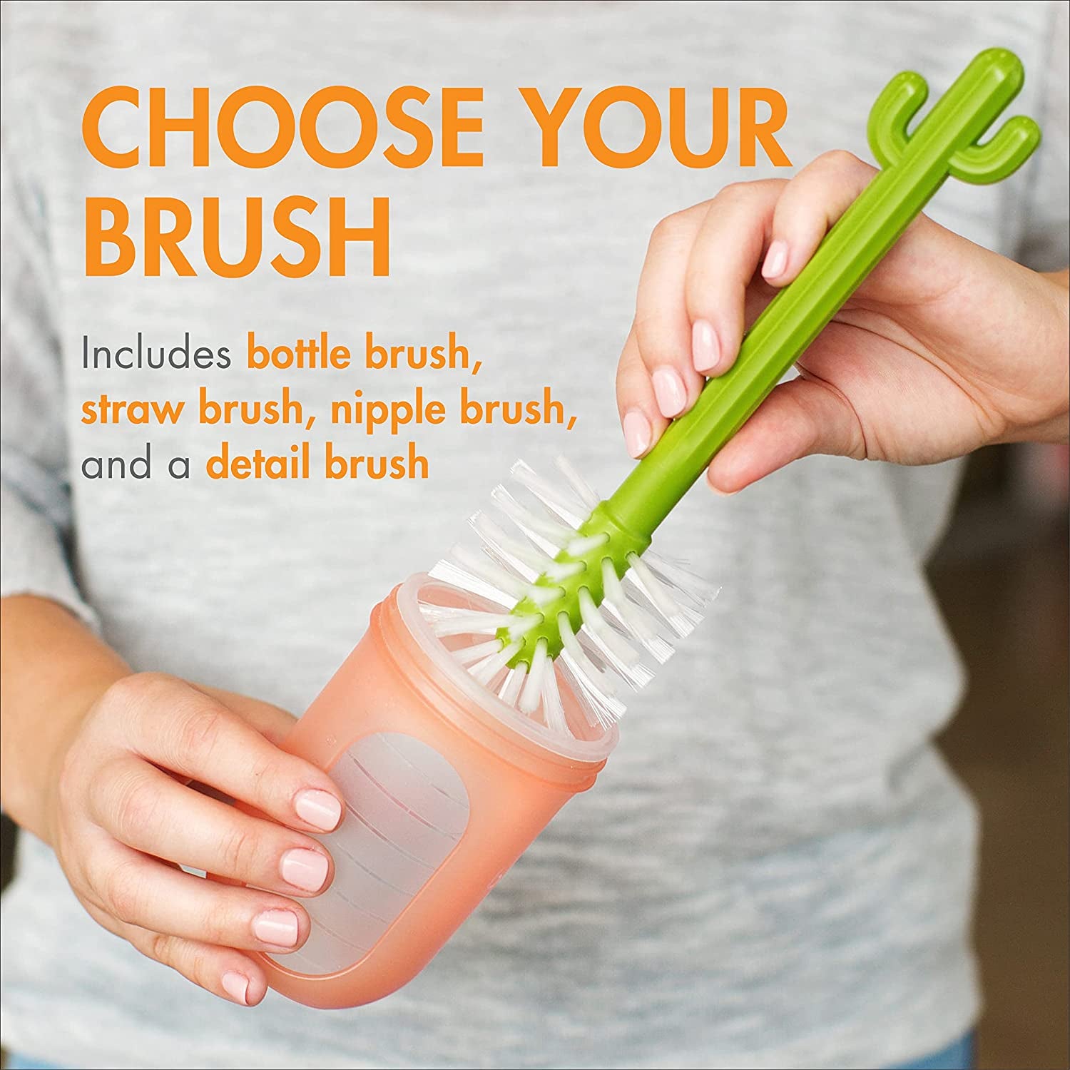 Cacti Bottle Cleaning Brush Set, Green (B11326)