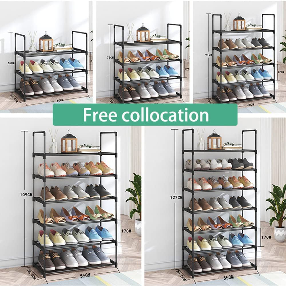 NBEST™ 4-Tier Shoe Rack, Shoe Storage Organizer, Hold up to 20 Pairs of Shoes, Stackable Shoe Tower for Living Room, Entryway(Black 80Cm 4-Tier)